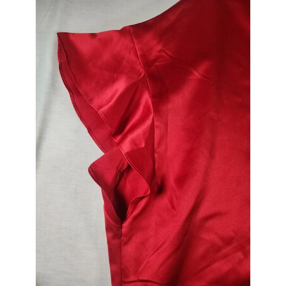 Victoria's Secret Robe Women OS Red Satin Love Heart Kimono Tie Ruffle Valentine
